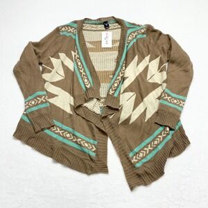 Windsor Southwestern Aztec Cardigan Women M/L Brown Turquoise Knit‎ Sweater